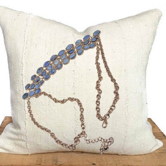 ✓🎄10/$20. Abalone Blue and Gold Tones Statement Necklace - Picture 3 of 4